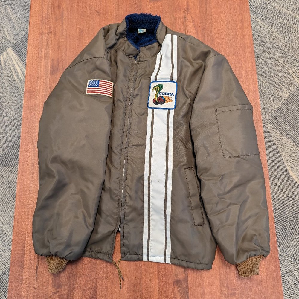 Vintage Cobra Racing Jacket with blue sherpa like lining